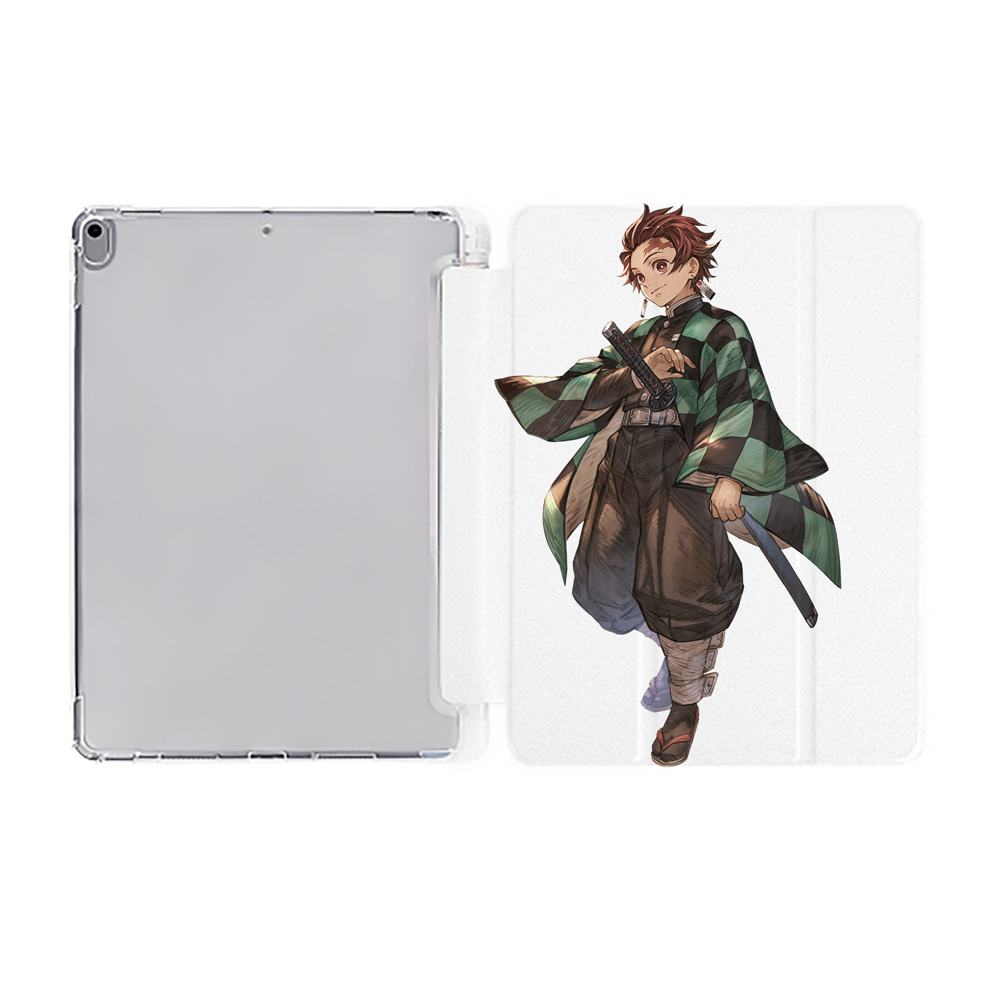 （画像用） 鬼滅の刃 竈門 炭治郎／かまど たんじろう Kamado Tanjirou IPad ケース ペン収納付き 三つ折りスタンド PUレザー×シリコン 対応機種9.5/10.5/10.9インチ